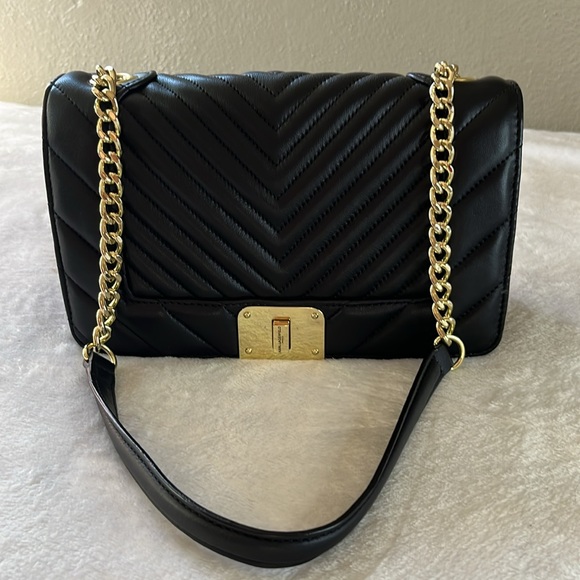 Karl Lagerfeld Bags Karl Lagerfeld Paris Lara Quilted Leather Shoulder Bag In Black Gold